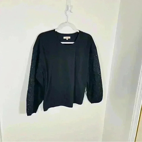 NEW Madewell Eyelet-Sleeve Tee Black - Picture 6 of 6